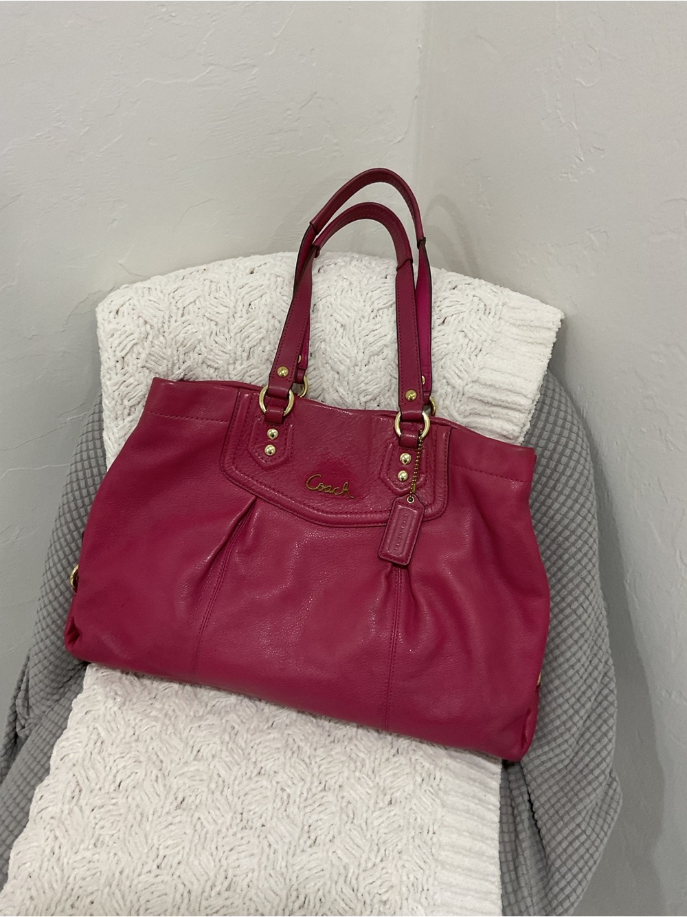 Coach Leather Shoulder Tote with Gold Hardware